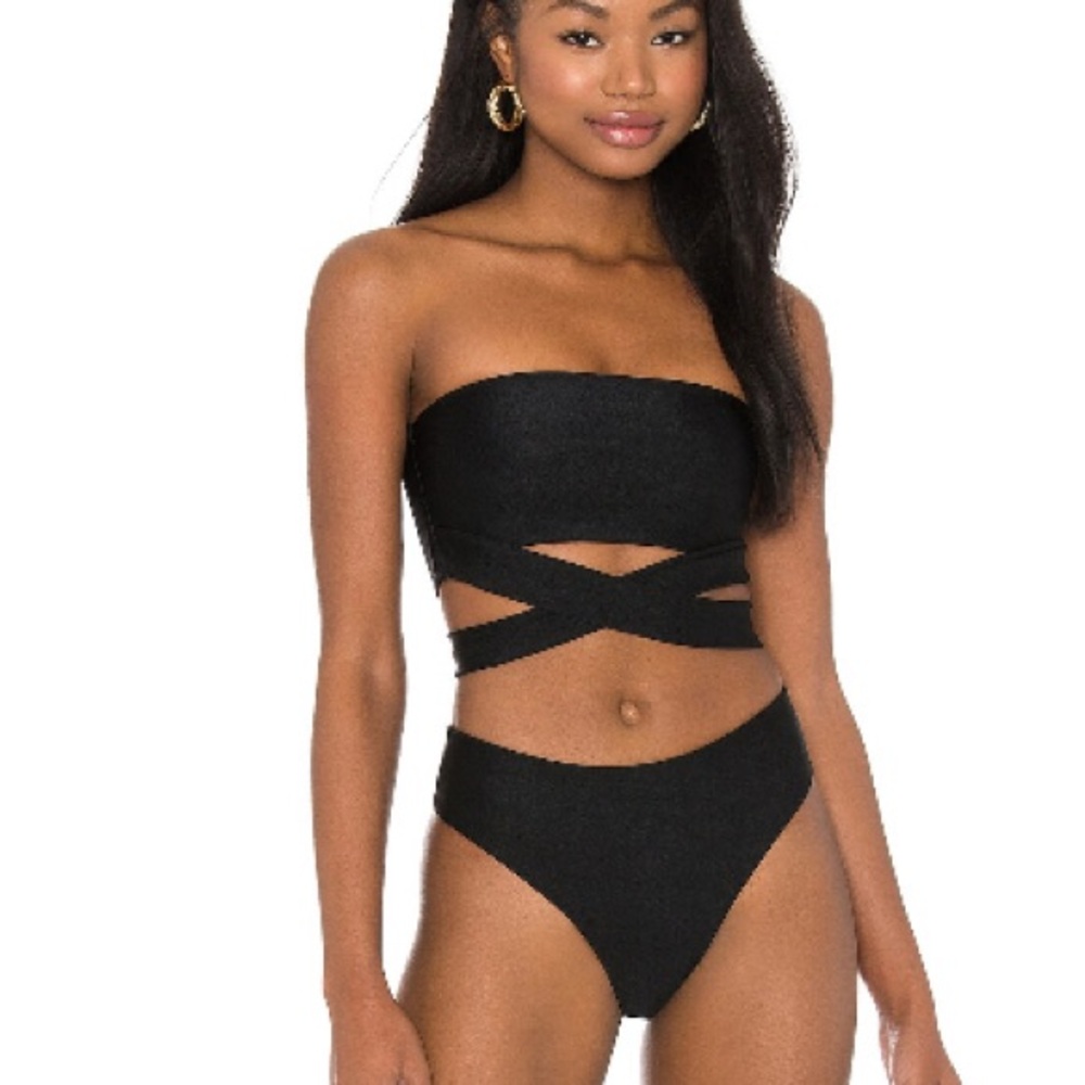 Tularosa Solid Black Wrap Bandeau Bikini